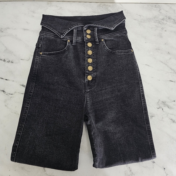 MOTHER The Swooner Exposed Snap Ankle High Rise Skinny Black Jeans 24 Preowned - Picture 5 of 11